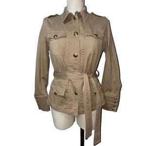 George Vintage 90s Y2K Women's Short Trench Size 6 Gold Buttons Preppy Academia
